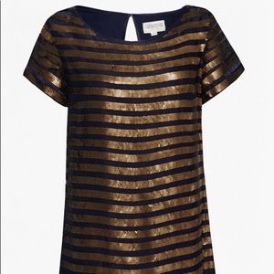 French connection striped black&gold sequin dress